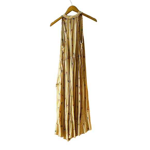 LC Lauren Conrad Gingham Embroidered Sleeveless Maxi Dress Size MP Medium Yellow - Picture 2 of 7